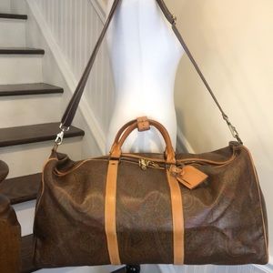 M ETRO MILANO Paisley Coated Canvas Vachetta Leather Boston Travel Bag 60